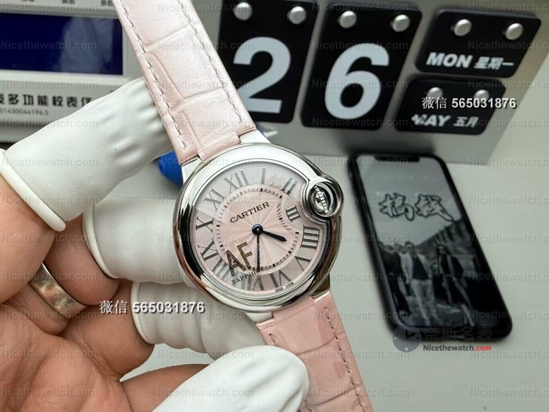 AF厂卡地亚粉气球33mm实测：温柔粉盘+蓝宝石镜面，少女心直接沦陷！ | 奈斯探表